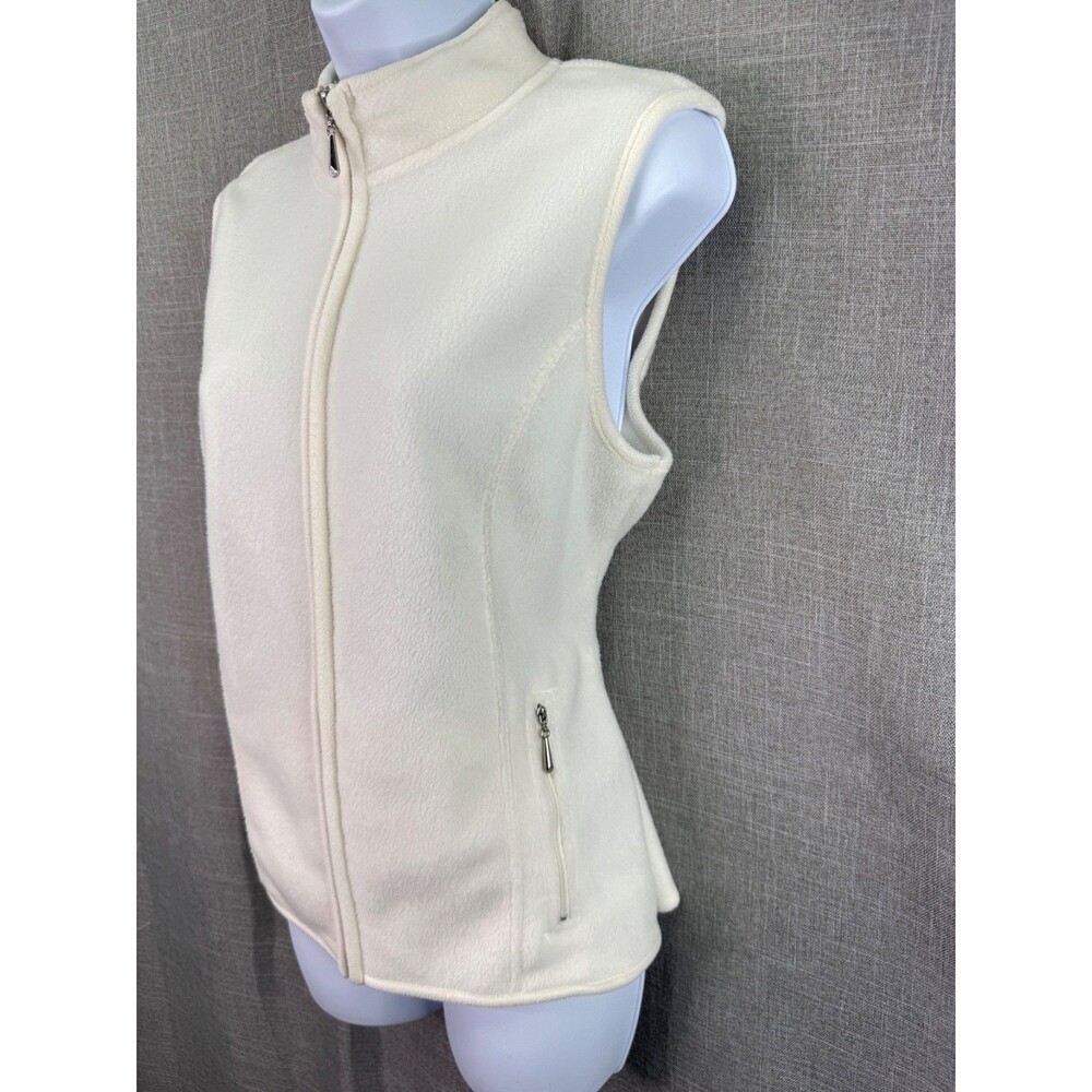 Karen Scott Sport Full Zip Fleece Vest Women's Petite Size PM Off White Cream - Picture 2 of 5